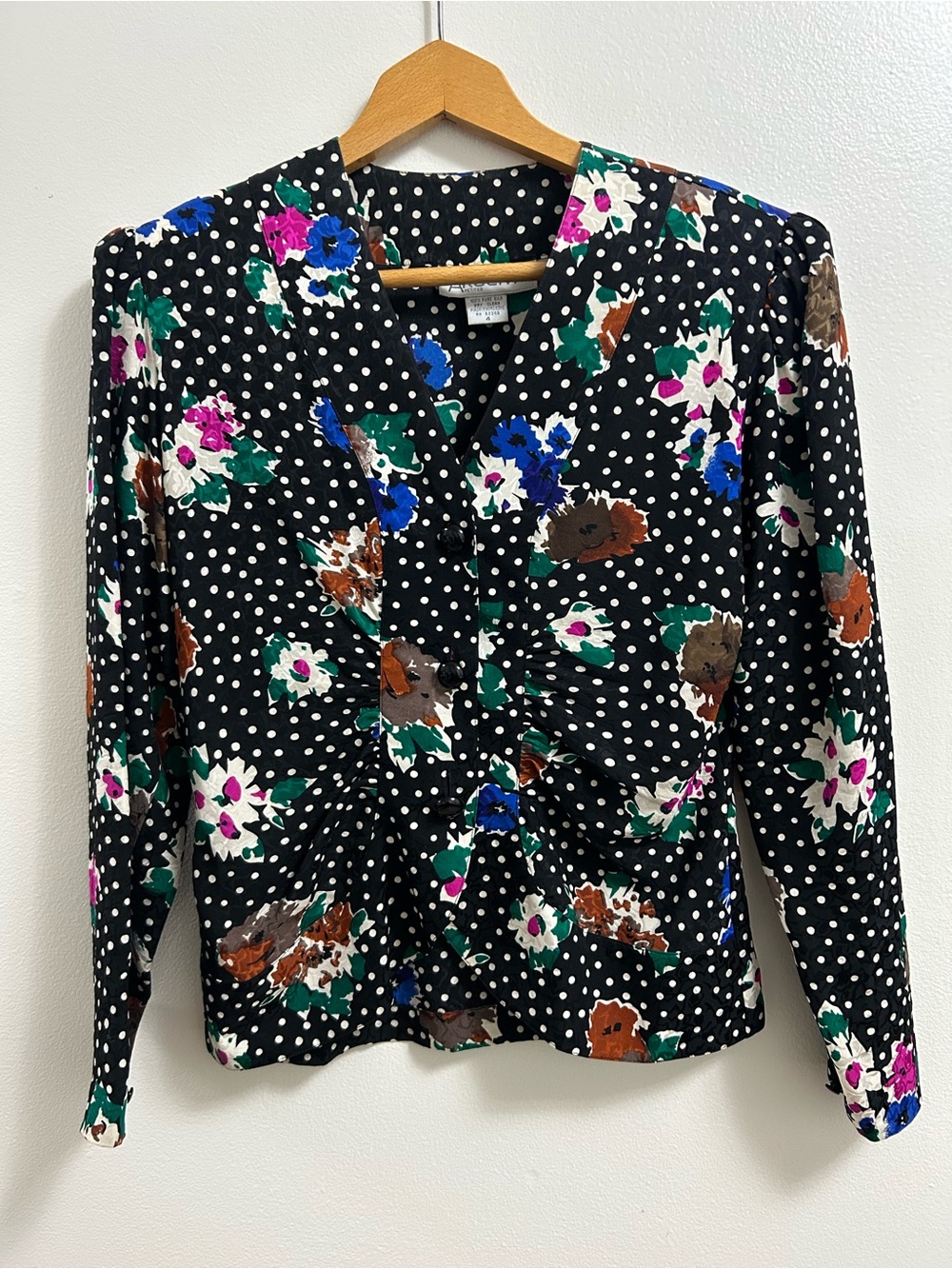 Argenti Floral Polka Dot Blouse  (100% pure silk) size-4